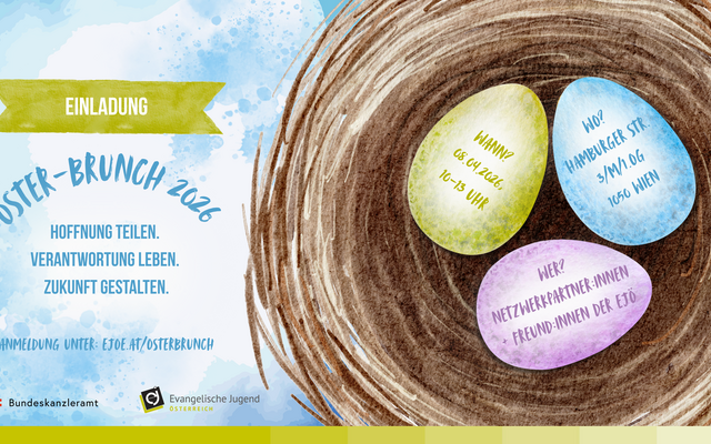 Illustrationsbasierte Einladung zum Oster-Brunch 2026 mit bunten Eiern in einem Nest. Illustrationsbasierte Einladung zum Oster-Brunch 2026 mit bunten Eiern in einem Nest.